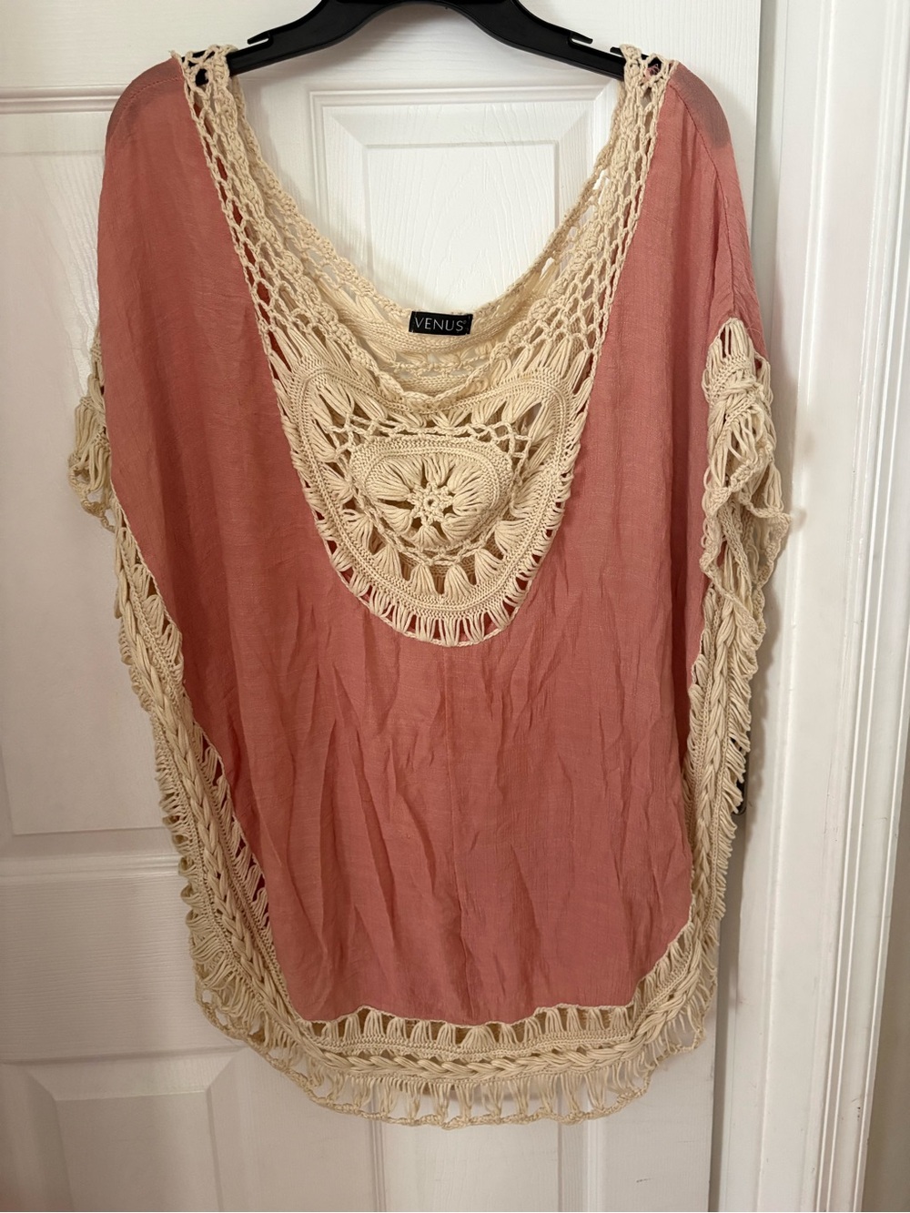 Venus Pink Crochet-Trim Women's Swim Cover Up XL